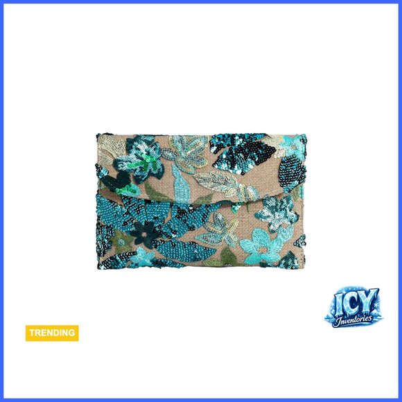 Polyester Blend Floral Embroidery Sequin Evening Clutch Bag